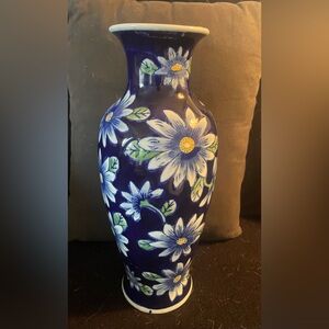 Royal Blue Daisy Ceramic Vase